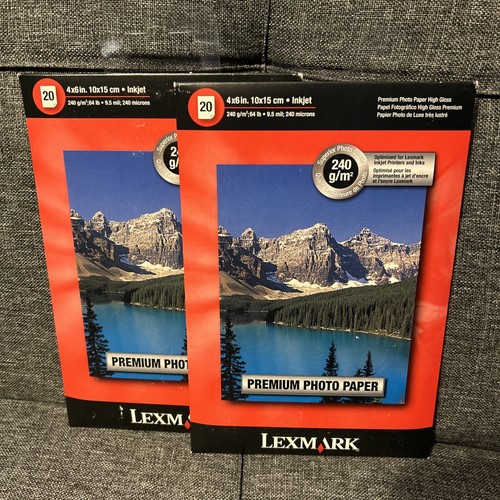 2 Sealed Package Lexmark Premium Photo Paper High Gloss 4" x 6" Inkjet 20 Sheets