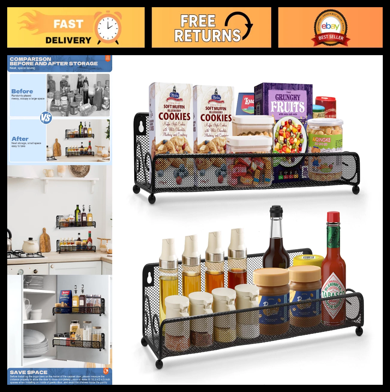 2 Pack Wall Mounted Spice Rack Organizer - Metal Jars Storage for Kitchen, RVs,
Opens in a new windo