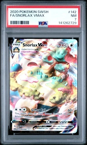 2020 POKEMON SWORD & SHIELD #142 FULL ART/SNORLAX VMAX PSA 7