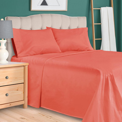 300 Thread Count 4 Piece Cotton Single Ply Deep Pocket Solid Sheet Set, Queen, C