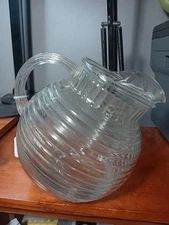 Anchor Hocking Manhattan Clear Glass Ribbed Tilted Ball Pitcher w/ Ice Lip 7.5"