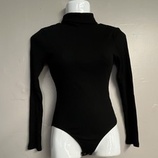 Fashion Nova Black Solid Stretch Turtleneck Long Sleeve Bodysuit Women S