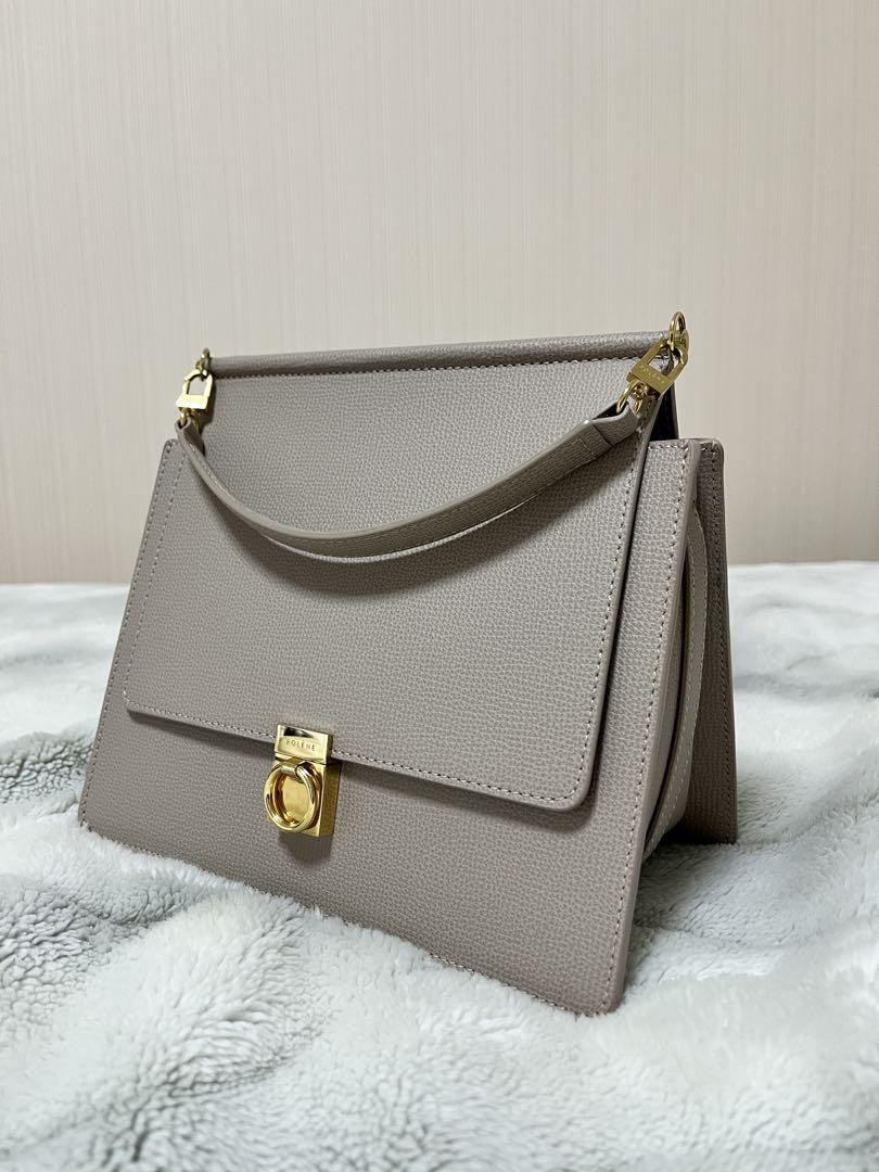 POLENE Numro Sept Shoulder Bag Taupe Textured Leather