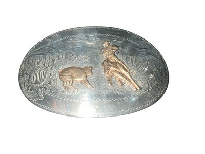 Vtg Comstock Silversmith German Silver Calf Roping Rodeo Western Belt Buckle