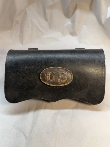 U.S. Civil War Cartridge Box with Brass “US” Plate (c. 1861–1865)