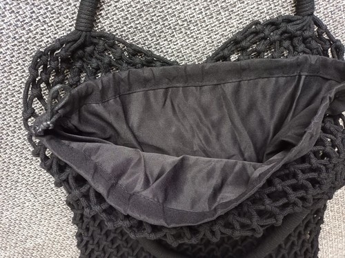 Makramee Boho Tasche mit Innenbeutel Tragetasche geknüpft Netztasche Schwarz - Bild 3 von 3