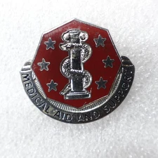 Medical Aid and Support Badge Red Hex Silver Stars Caduceus Military Pin