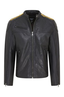 Infinity Leather Herren Biker Motorradjacke Schwarz Gelb Gestreift Stepp-Leder