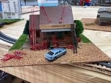 ho scale commercial building, business, ladders and 1 car