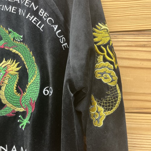 Entree Jacket Medium Velvet Vietnam Embroidered When I Die I'll Go to Heaven B83 - Picture 5 of 15