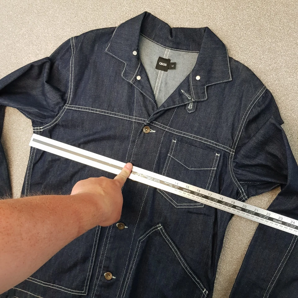 Asos Men Jacket Medium Blue Denim Chore Utility Biker Field Sack Contrast Stitch — 第 4/4 张图片