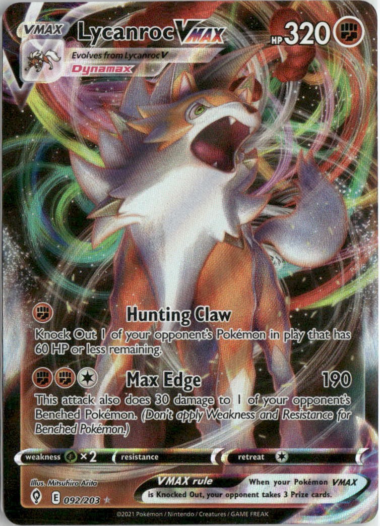 Pokemon Lycanroc VMAX Ultra Rare Holo SWSH07: Evolving Skies 2021 092/203 NM