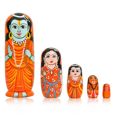 5 Pcs Ramdarbar  Wooden Toys Nesting Doll Stacking Dolls Russian Matryoshka Doll