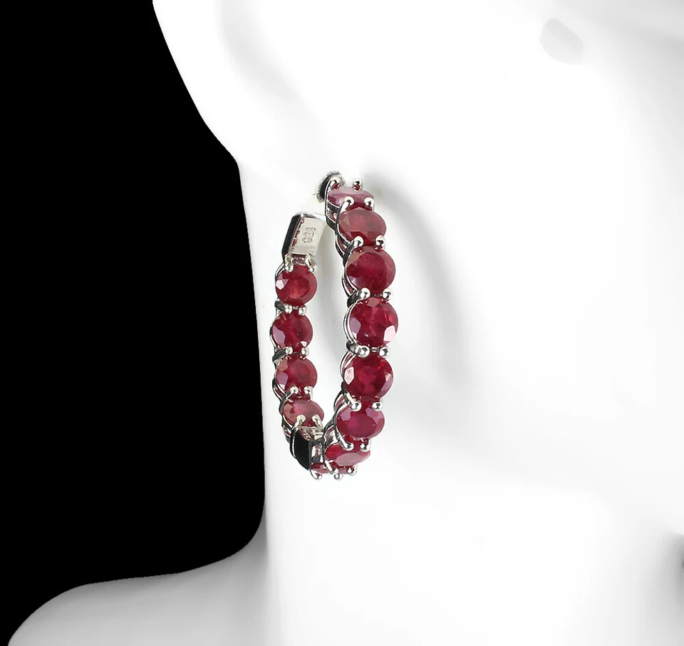 925 Sterling Silver Earrings Round Ruby 4.5mm Natural Gemstone Jewelry - Image 2 of 4