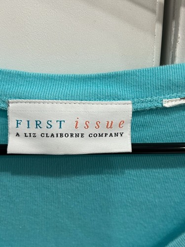 First Issue Turquoise Embellished V-Neck 3/4 Sleeve Womens Top Size M - Picture 5 of 8