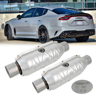 2X 2.5'' Catalytic Converters EPA Heat Shield 15'' Length For Kia Stinger 3.3L V6