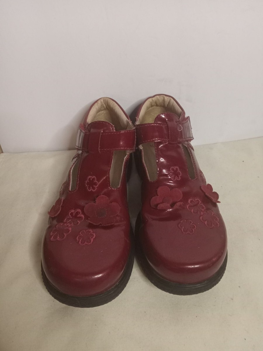 Elephanten Youth Patent Leather Mary Jane's With Suede Flower Accents Size  13