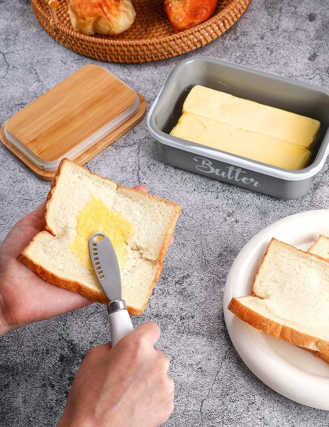 Butter Dish with Lid for Countertop, AISBUGUR Metal Keeper Gray 