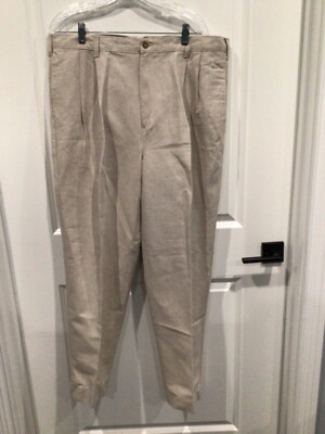 euc mens dress pants ivory color button zipper front belt loops pleats  pockets | eBay