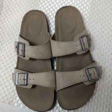 Double Buckle Tan Faux Suede Slide Sandals Slippers Slip-On Women's 7/8M