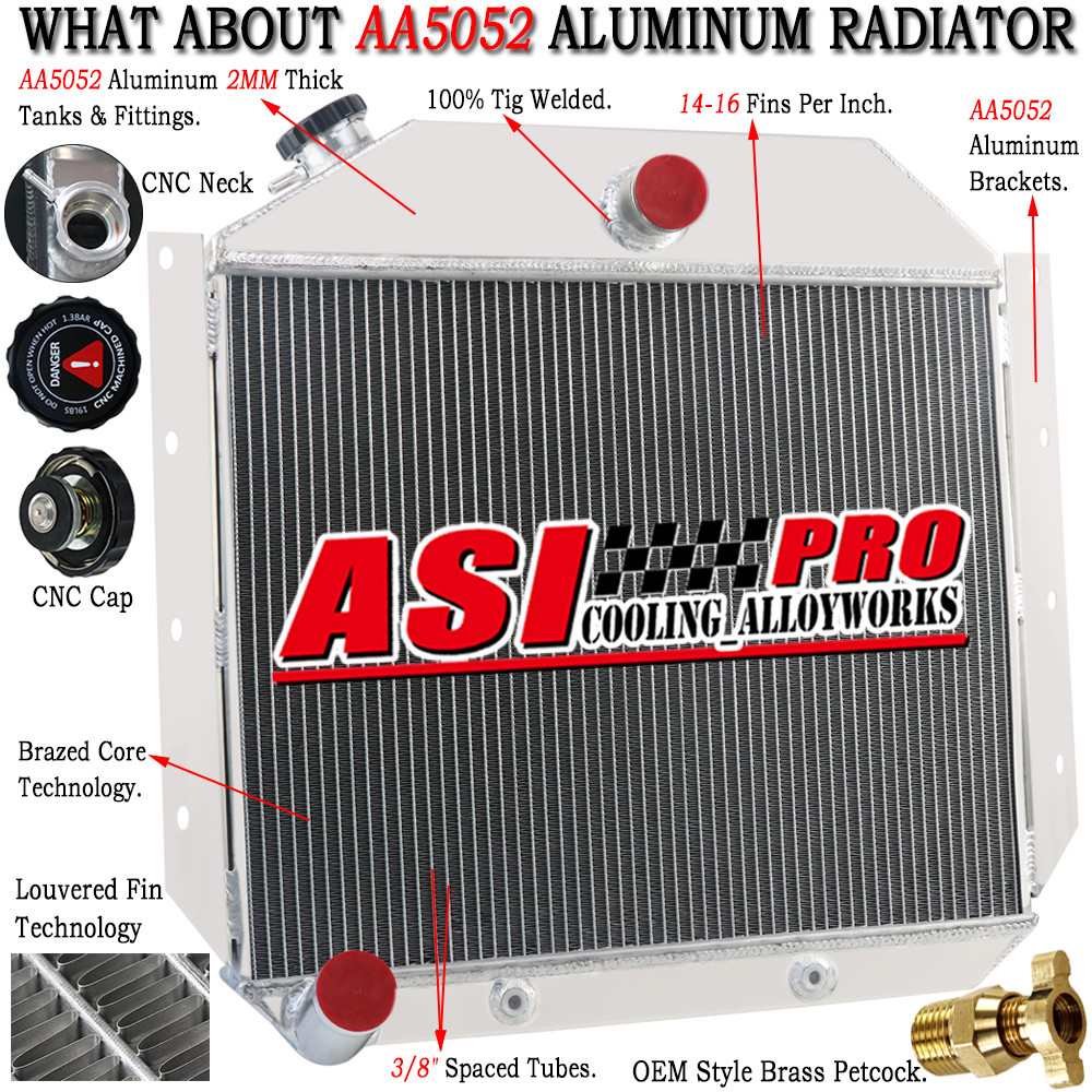 Aluminum 4 Row Radiator Fit 1951-1957 International Harvester L/R/S Series Truck