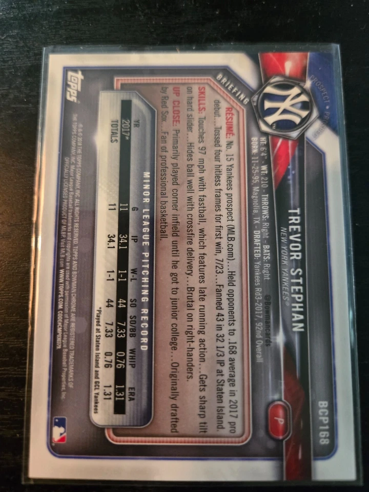 2018 Bowman Chrome Prospects Gold Shimmer Refractor /50 Trevor Stephan #BCP168 - Image 3 of 3