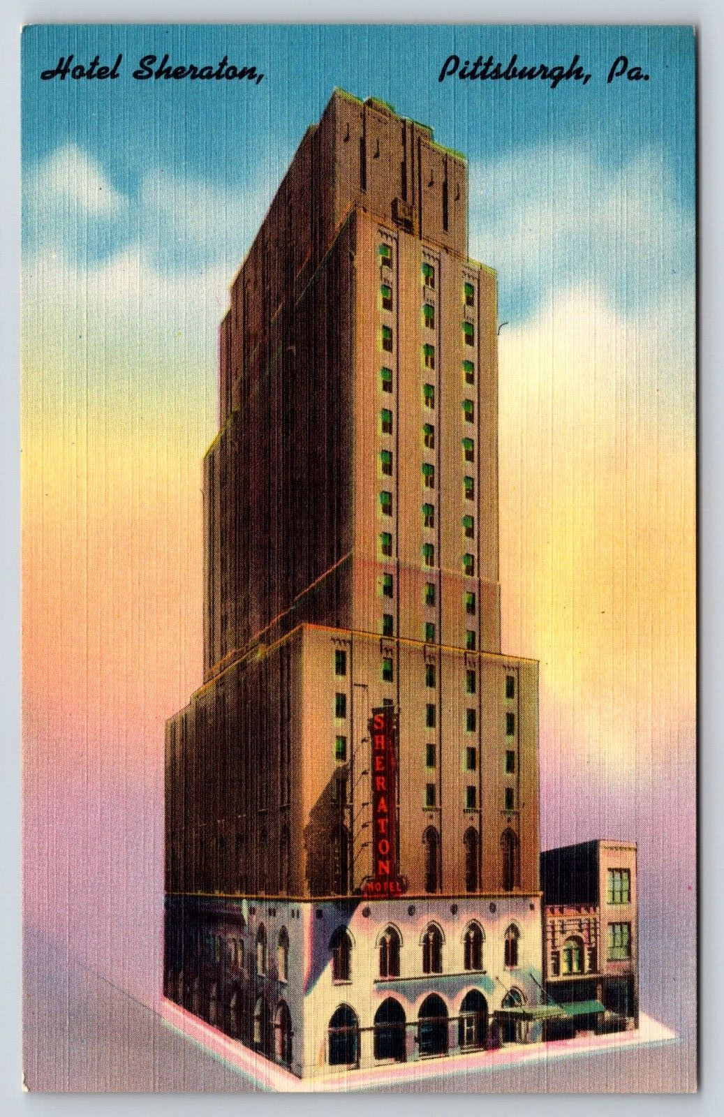 Original Old Antique Vintage Postcard Hotel Sheraton Building Pittsburgh, PA USA