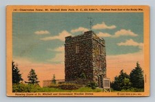 Mt Mount Mitchell State Park NC Stone Observation Tower Vtg Linen Postcard 1950s