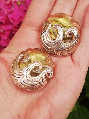 Boucles D'oreilles Vintage Années 80 - Clips, émaillées, Couleur Argenté, De Créateur Français - Occasion