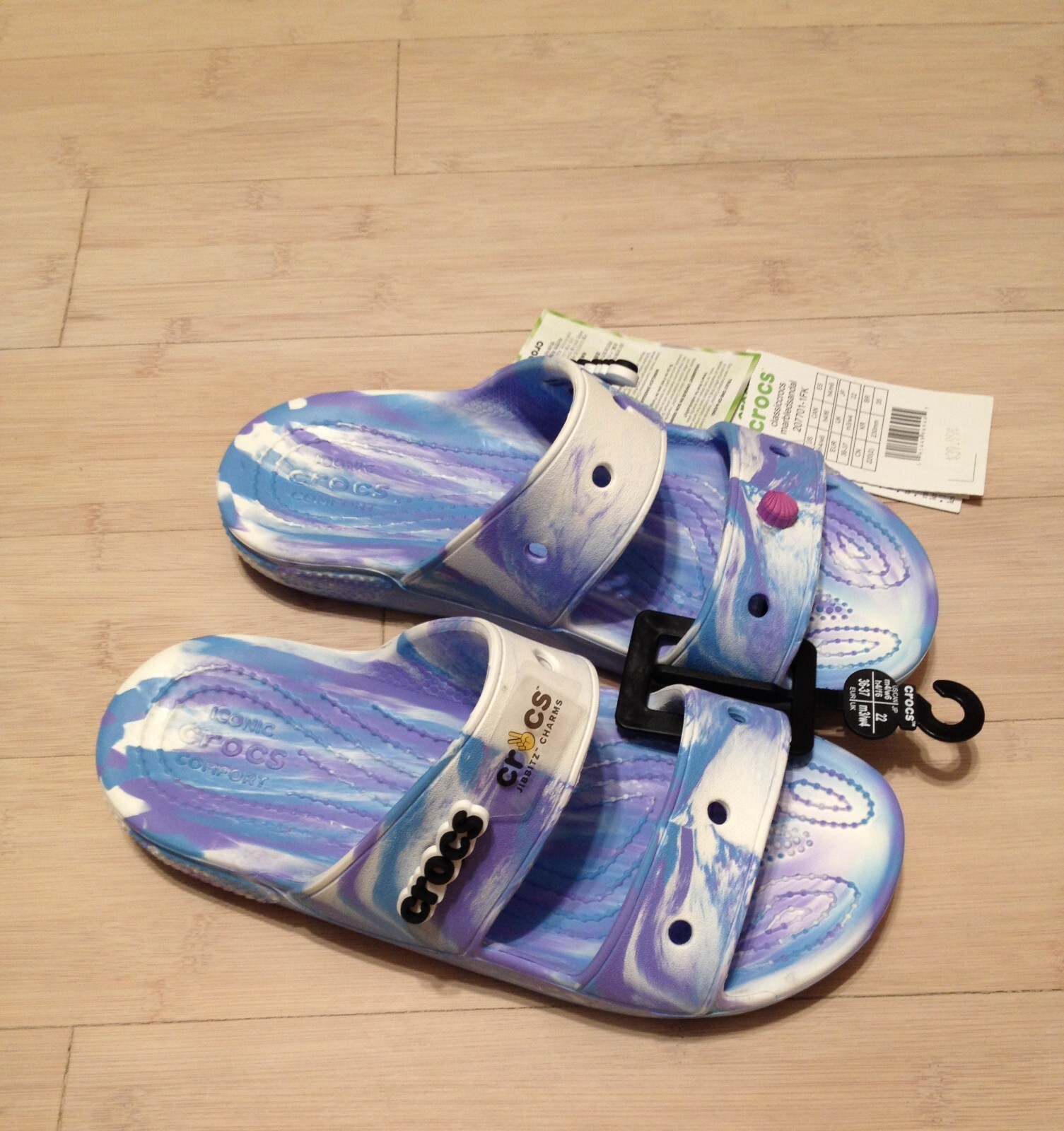 Classic Crocs Blue/Purple/White Marbled Slide Sandals Womens 6