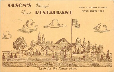 Postcard 1930s Illinois Chicago Olson's rustic fence restaurant IL24-4226