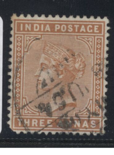 IND Queen Victoria 3 Ana Estampilla Naranja (SG93) de India con fecha 1882 - Imagen 1 de 1