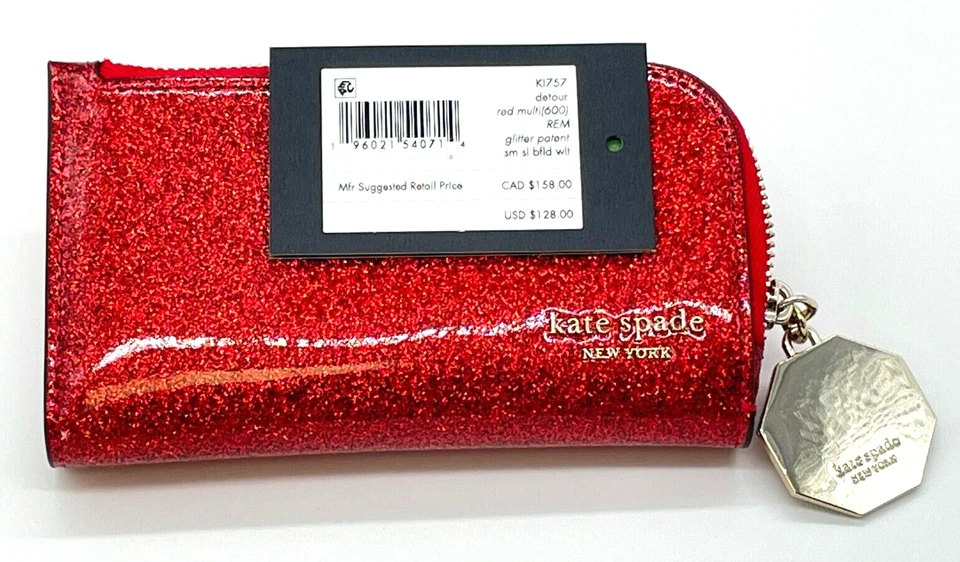 Cartera KATE SPADE Detour Stop Sign charol brillante pequeña delgada plegable nueva con etiquetas Foto 3 de 4