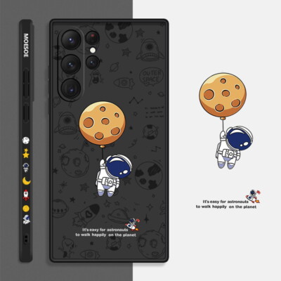 For Samsung S25 S24 S23 S22 Plus S21 FE A17 Astronaut Silicone Strap Case Cover
