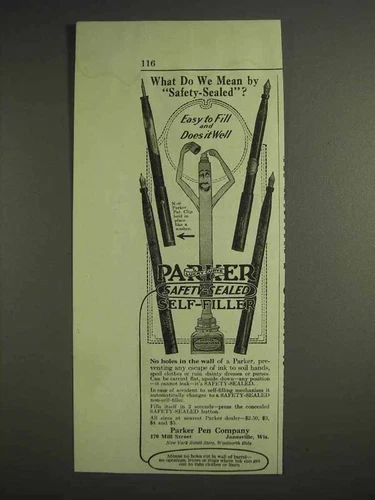 1917 Parker Fountain Pen Ad - Mean By Safety-Sealed