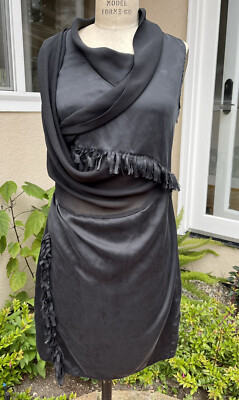 edun silk dress EDUN Black Fringe Silk Dress Size S Small