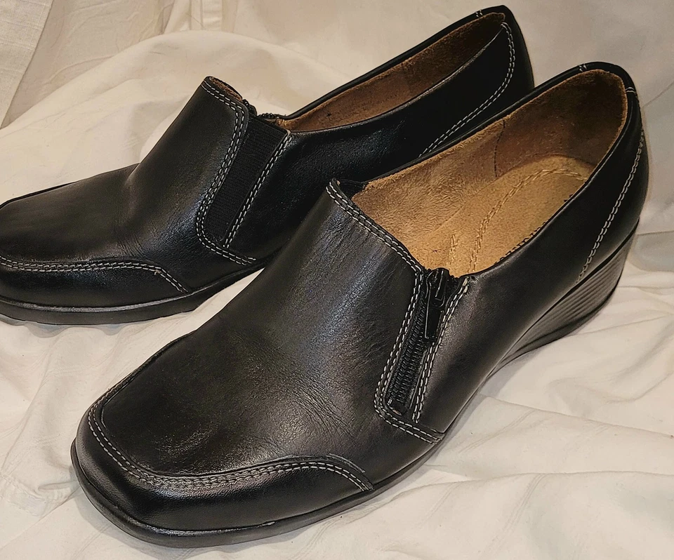 Naturalizer Slip On Loafer Shoes Women's 8.5M Aggie Black Leather Comfort Wedge - Image 2 of 4