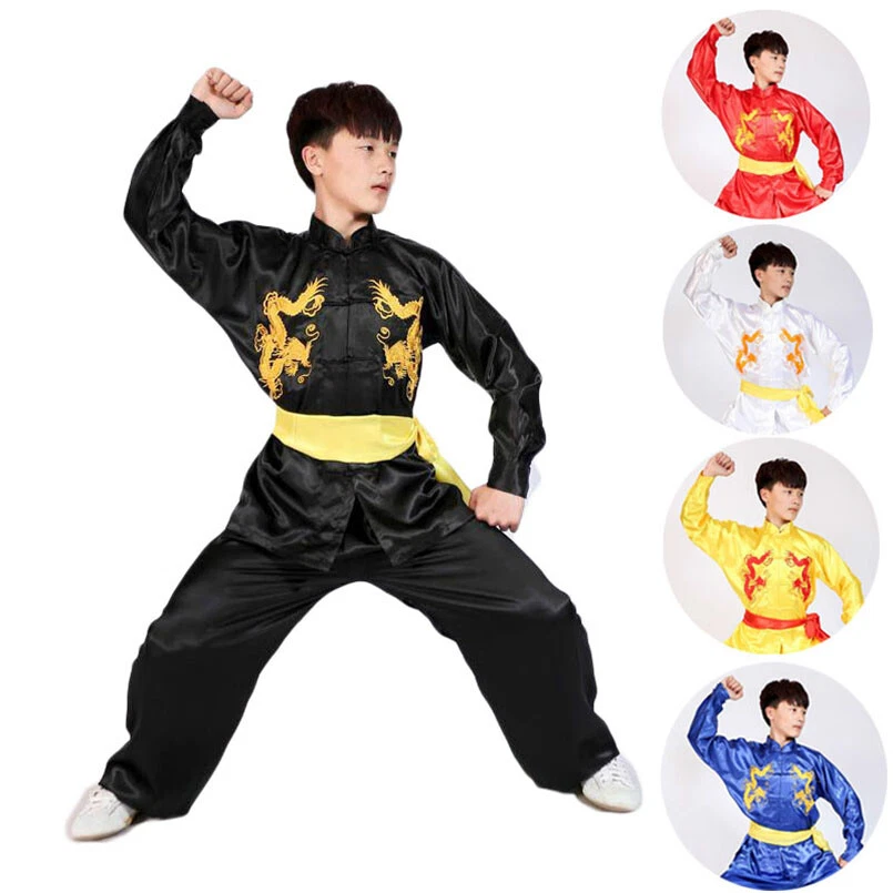 Traditional Chinese Kung Fu Uniform Martial Arts Suit Dragon Embroidery Outfit