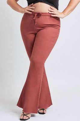Ymi Chloe Pull On Fray Flare Jeans - Plus Redwood