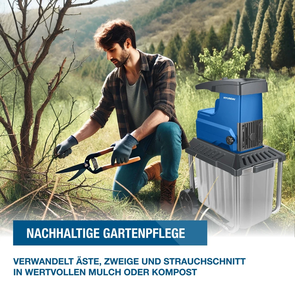 HYUNDAI Gartenhäcksler GH28045E 2800W | Walze | 45mm | 60L Box | Rücklauf leise - Bild 2 von 4