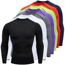 Mens Compression Armour Base Layer Top Long Sleeve Thermal Sports Shirt Black