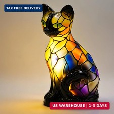 Cat Table Lamp,Stained Resin Table Lamp, Vintage LED Night Light, Bedroom Desk B