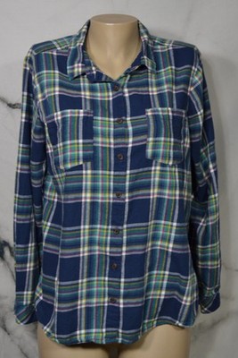 SONOMA Blue Multicolor Plaid The Everyday Shirt Large Long Sleeves 100% Cotton