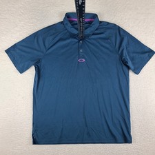 Oakley Polo Shirt Mens XL Blue Teal Regular Fit Performance Golf Short Sleeve