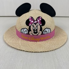 Walt Disney World Kids Hat Minnie Mouse Raffia Straw Sun Mouse Ears One Size