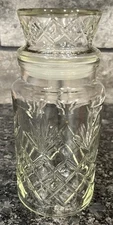 Vtg 8” Planters Glass Jar w/Lid 1983 Mr Peanut Criss Cross Pattern Bottom Logo