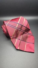 Ike Behar 100% Silk Tie Red With Blue And Gold Stripes