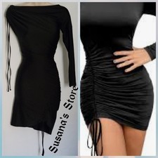 NWT BCBG MAXAZRIA SIZE S One-Sleeve Side Ruched Bodycon Mini Dress Black 