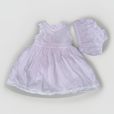 Vtg Chaps Baby Girl Pink Striped 3 Months Spring 100% Cotton Lace Eyelet Dress