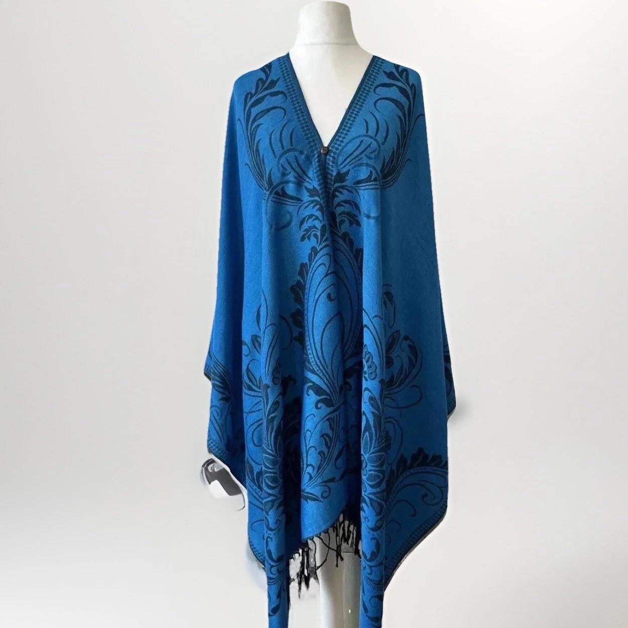 KOH KOH CAPE SHEUG PONCHO SHAWL OVERCOAT PASHMINA BLUE NEW BNWT